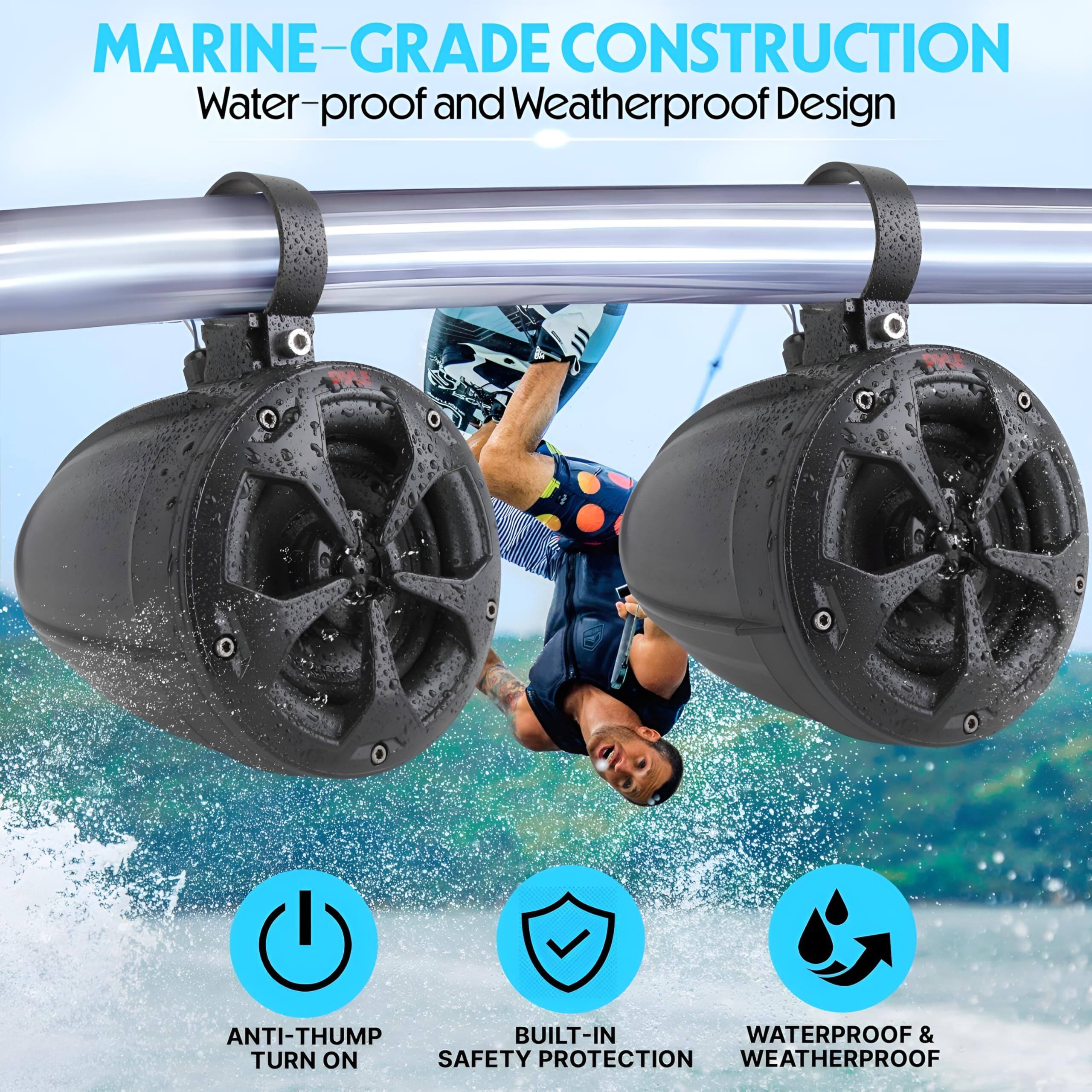 MARINE-GRADE CONSTRUCTION  
Water-proof and Weatherproof Design  

- ANTI-THUMP  
- TURN ON SAFETY PROTECTION  
- BUILT-IN PROTECTION  
- WATERPROOF & WEATHERPROOF