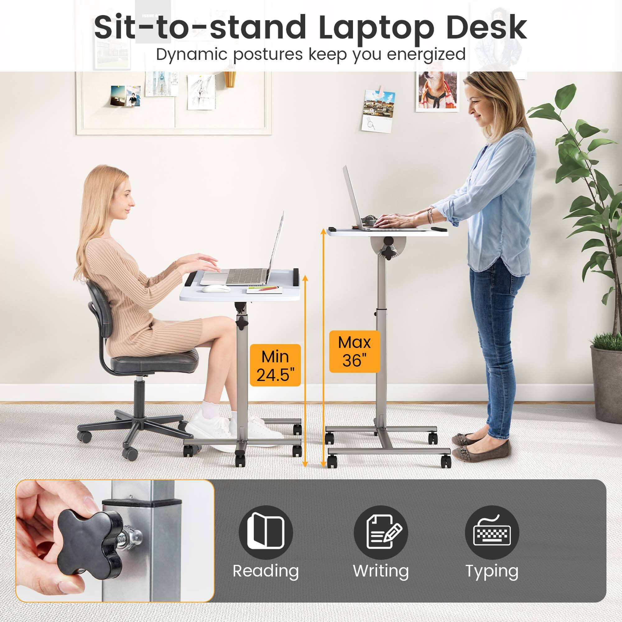 Sit-to-stand laptop desk dynamic postures keep you energized. Min 24.5" Max 36" Reading, Writing, Typing.