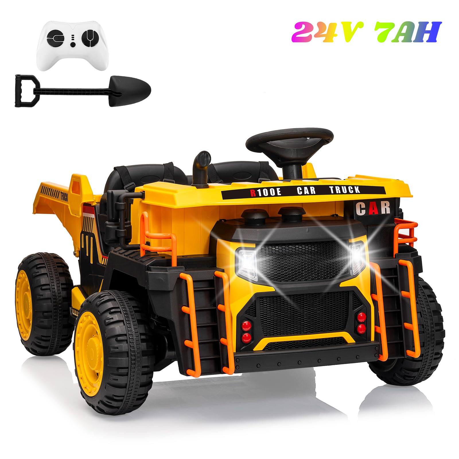 Jojoka - 24V Ride On Dump Truck, Construction Vehicles with Dump Bed & Shovel - Yellow