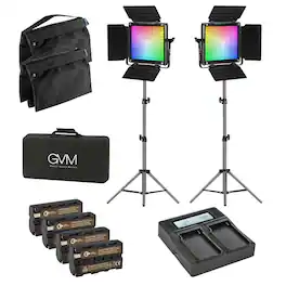 GVM - 800D 40W Bi-Color RGB Studio Soft LED Panel 2-Light Kit, Bundle with Green Extreme NP-F550 Lithium-Ion Battery, Dual