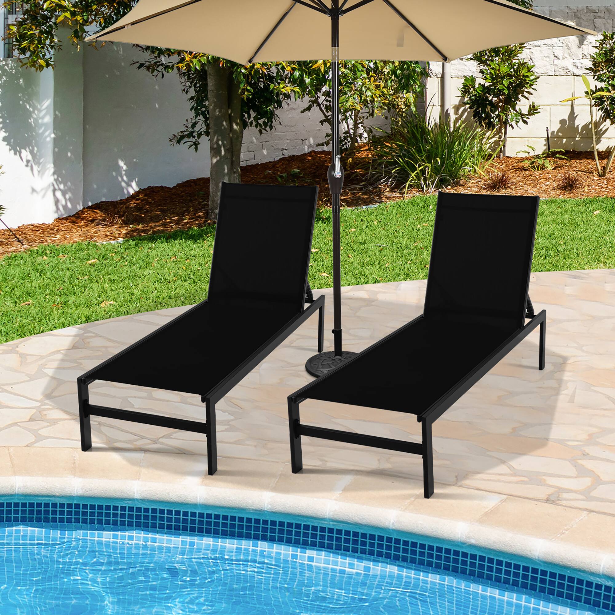 Alt View 1. Costway - Costway 2 PCS 6-Position Lounge Chair Chaise Aluminium Adjust Recliner - Black.