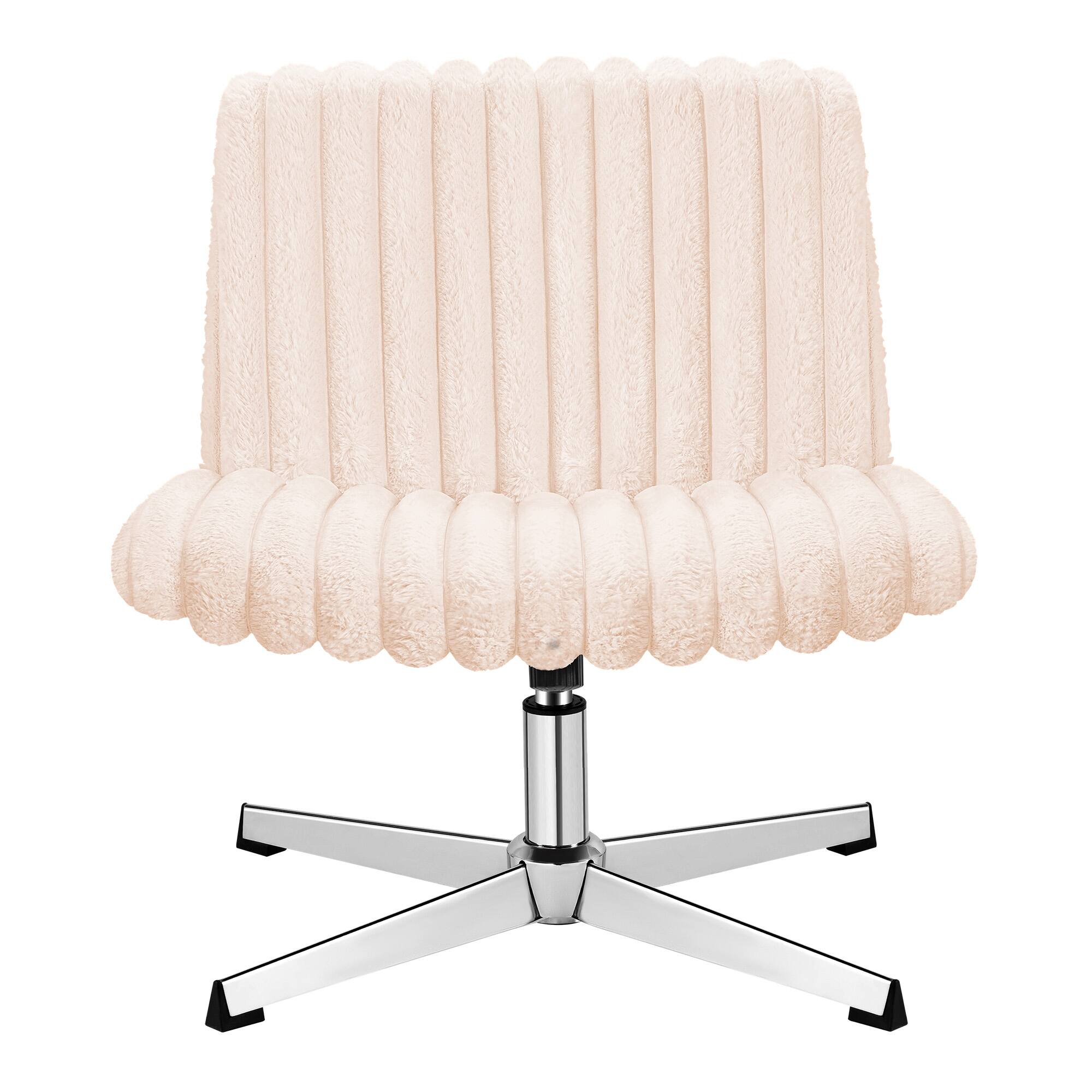 Alt View 7. KERDOM - Wider Seat Criss Cross Chair, Armless Ergonomic Office Chair No Wheels, Soft Velvet Vanity Makeup Chair For Home Bedroom - Pink.