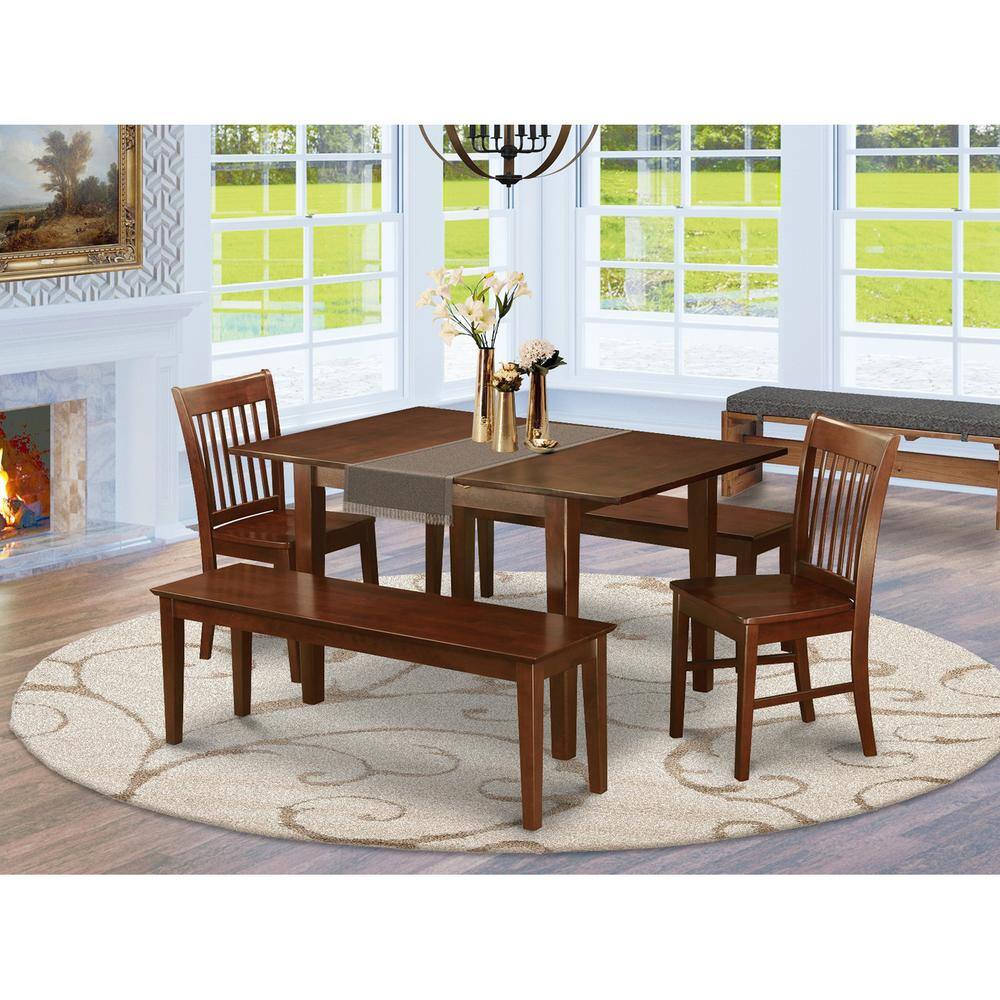 Alt View 2. East West Furniture - 5 Pc small Kitchen Table set - Table with 2 Kitchen Chairs and 2 Benches - Mahogany.