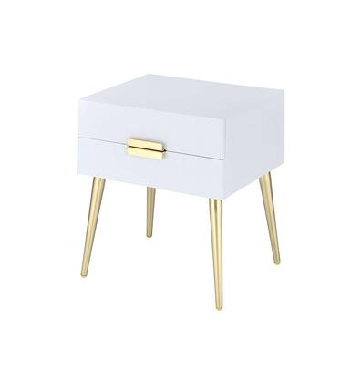 Front. Manhattan Lane - Denvor Square End Table with Drawers - White & Gold.