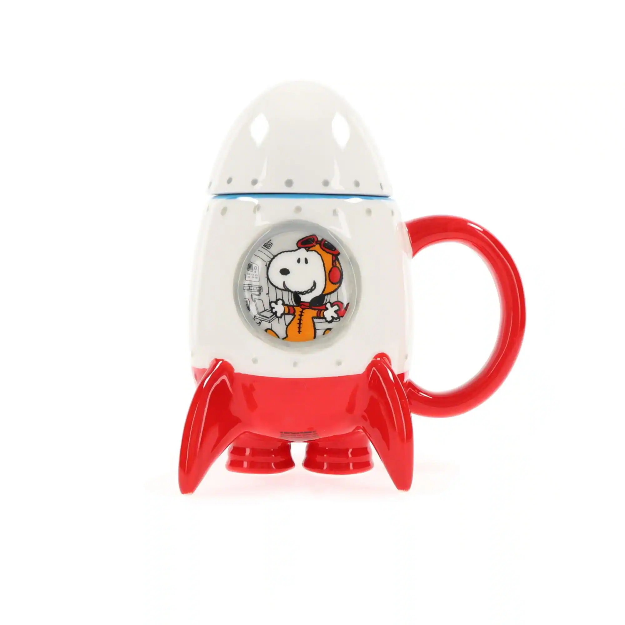 Front. Peanuts - Peanuts Snoopy in Rocketship 15oz Molded Mug with Cap - White.