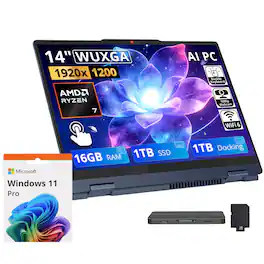 Lenovo - Upgraded - IdeaPad 5 2-in-1 14" Touch Laptop,Ryzen 7 8845HS,16GB RAM,1TB SSD+1TB Dock Set,Backlit,Fingerprint,Win11 Pro - Blue