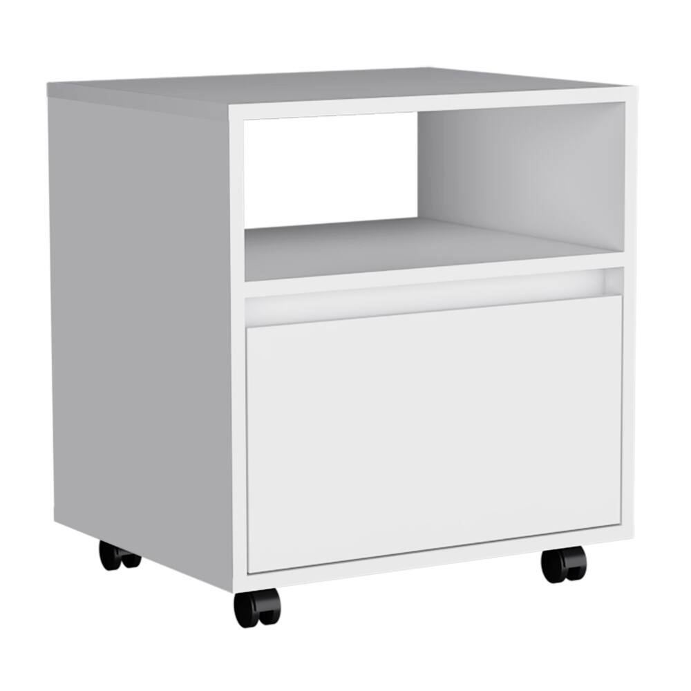 Alt View 2. Tiramisubest - White Single Drawer Nightstand with Casters, Space-Saving Design - Black.