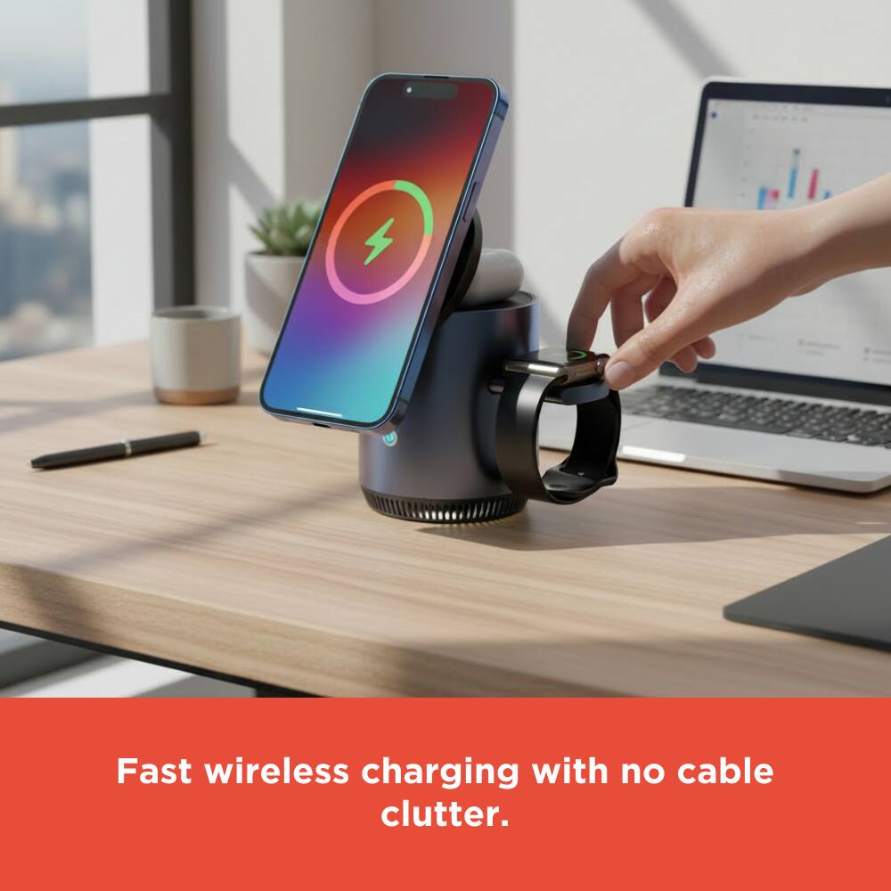 Fast wireless charging with no cable clutter.