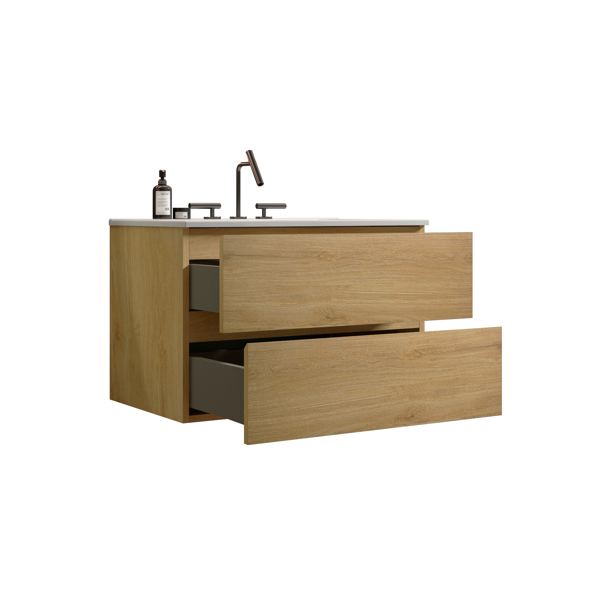 Alt View 4. Boyel Living - 30 Inch Natural Oak Bathroom Vanity with Ceramic Sink, Large Storage, Floating Design, Pre-Assembled - Oak.
