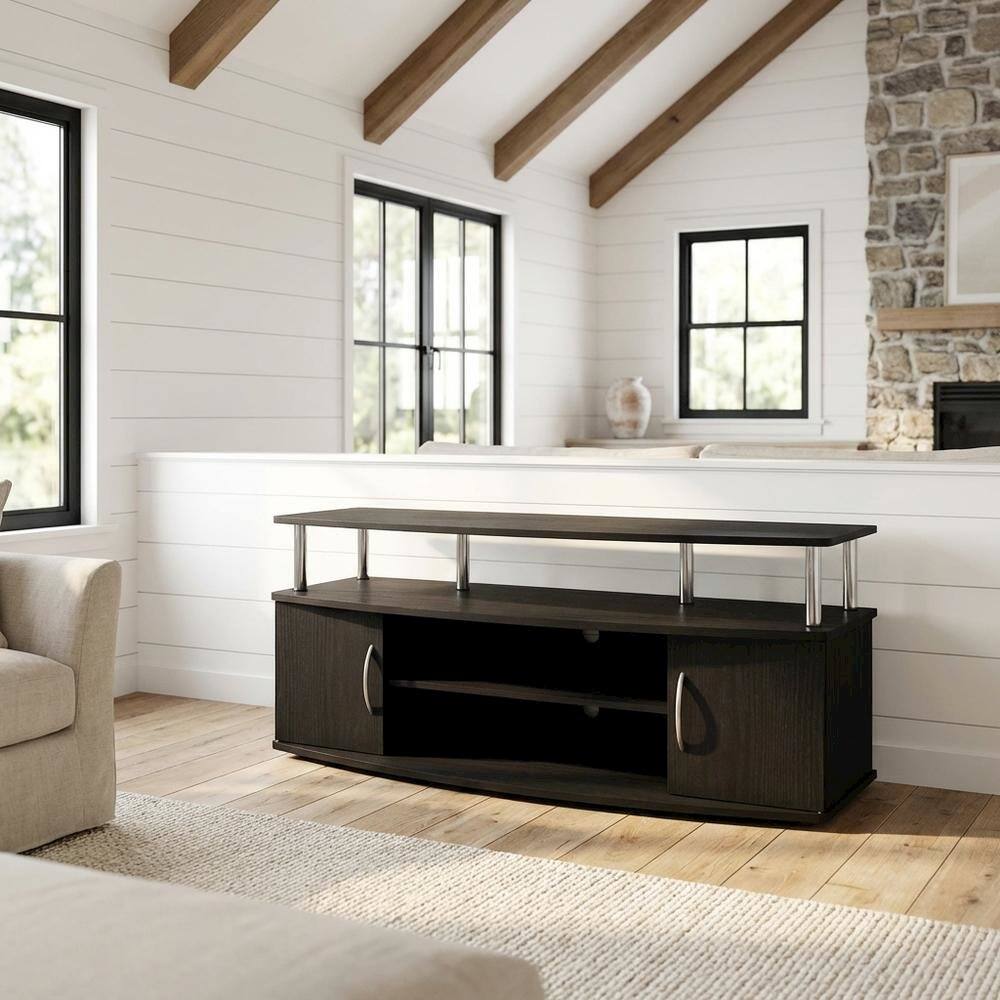 Alt View 4. FurniFact - Dark Americano Large Entertainment Center for TVs up to 55 inches - Dark Americano/Stainless Steel.