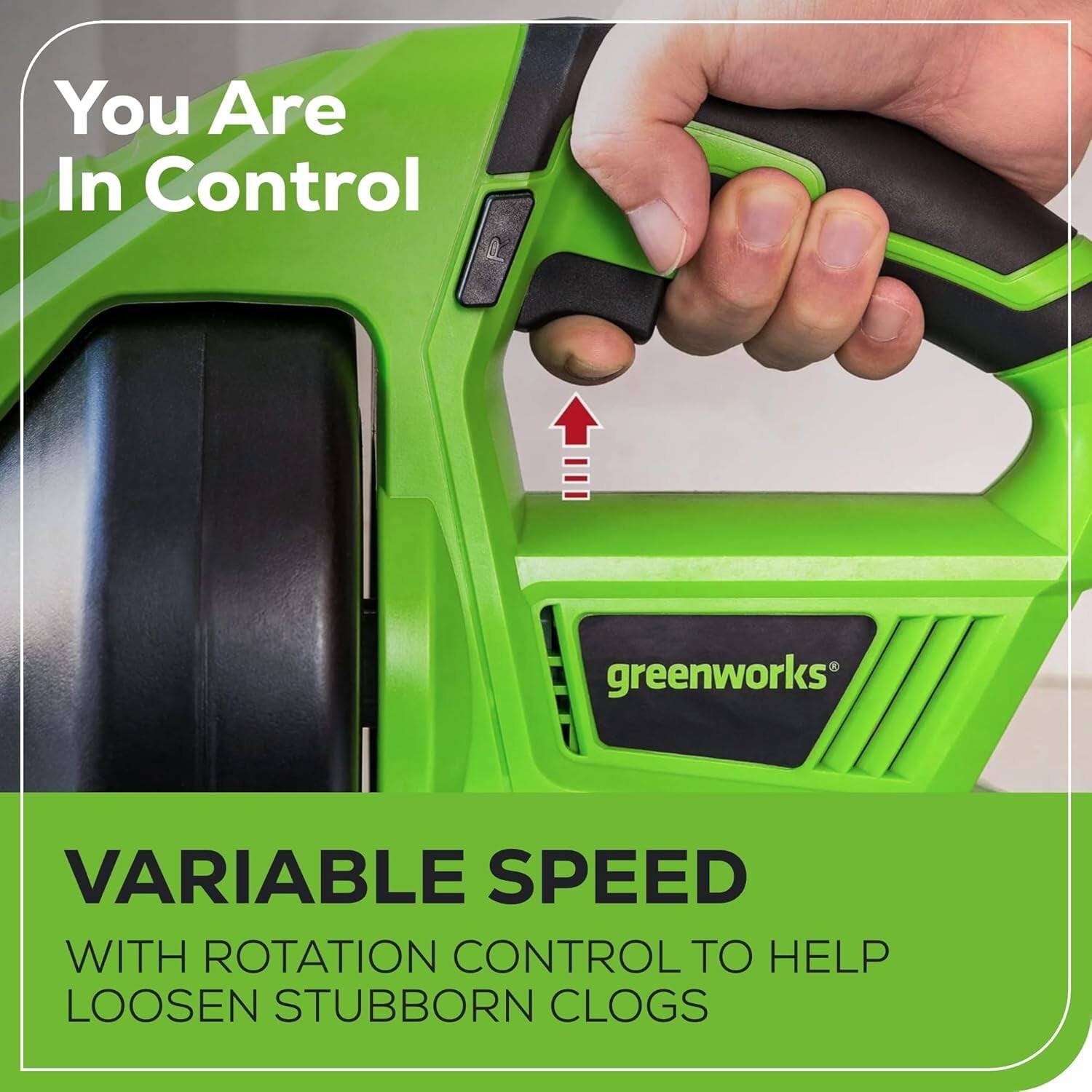 You Are In Control

VARIABLE SPEED  
WITH ROTATION CONTROL TO HELP LOOSEN STUBBORN CLOGS