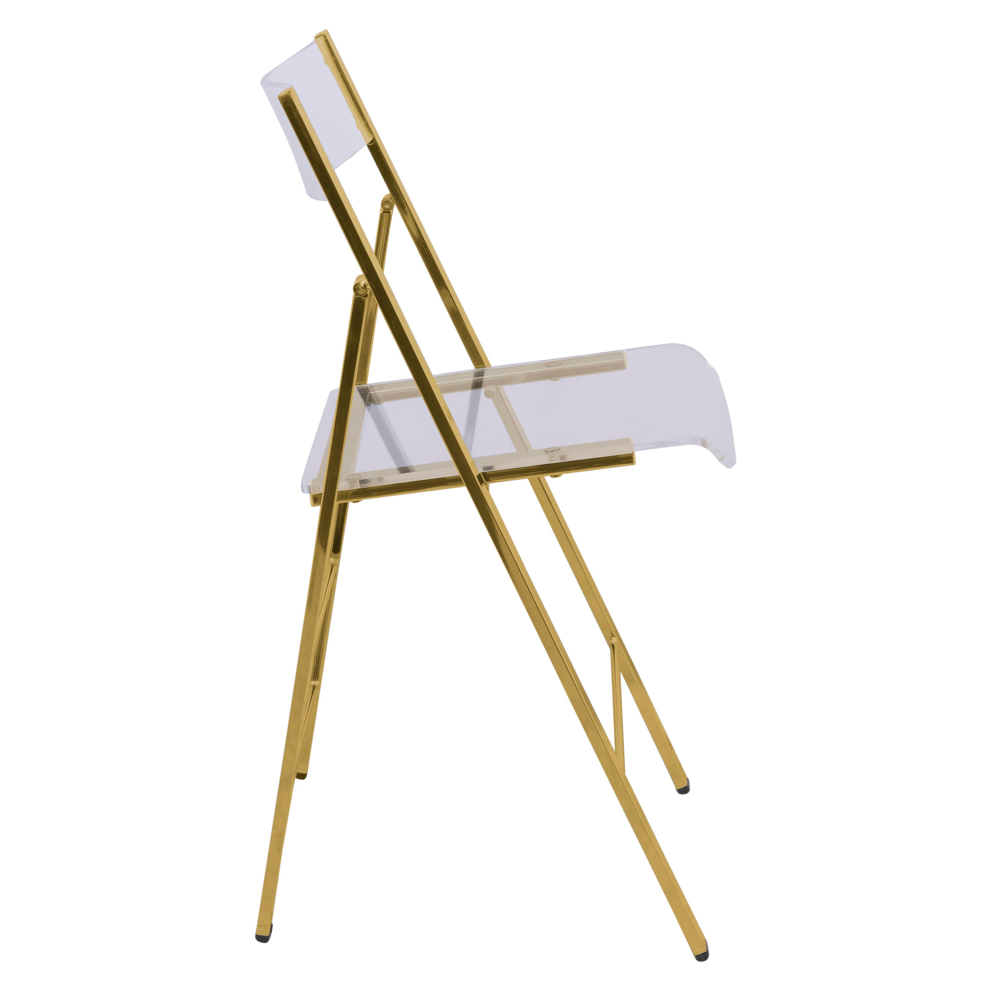 Back. LeisureMod - Menno Foldable Clear Acrylic Dining Chair with Stainless Steel Frame & Floor Protectors - Set of 4.
