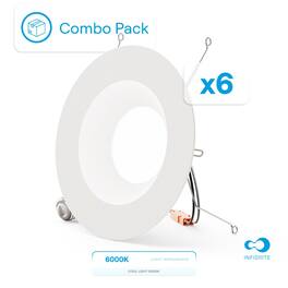 Infibrite - 6 In. Retrofit 6000K Clear Integrated LED Recessed Light Kit 12W 1100LM Remodel, Dimmable, Wet Rated (6 Pack) - White