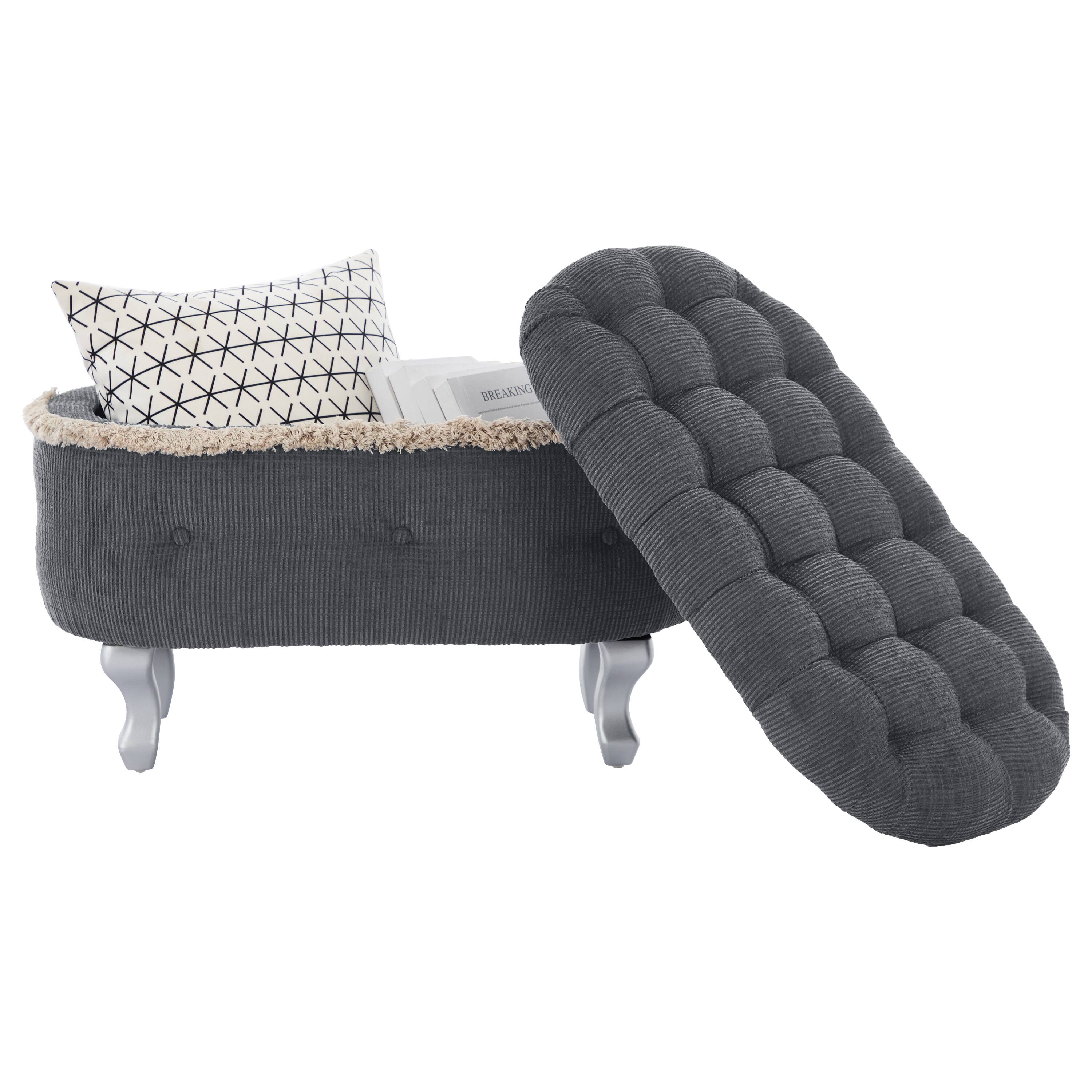 Alt View 1. Whisen - 29.5" Button-Tufted Fabric Storage Ottoman End of Bed Window Bench for Bedroom - Gray.