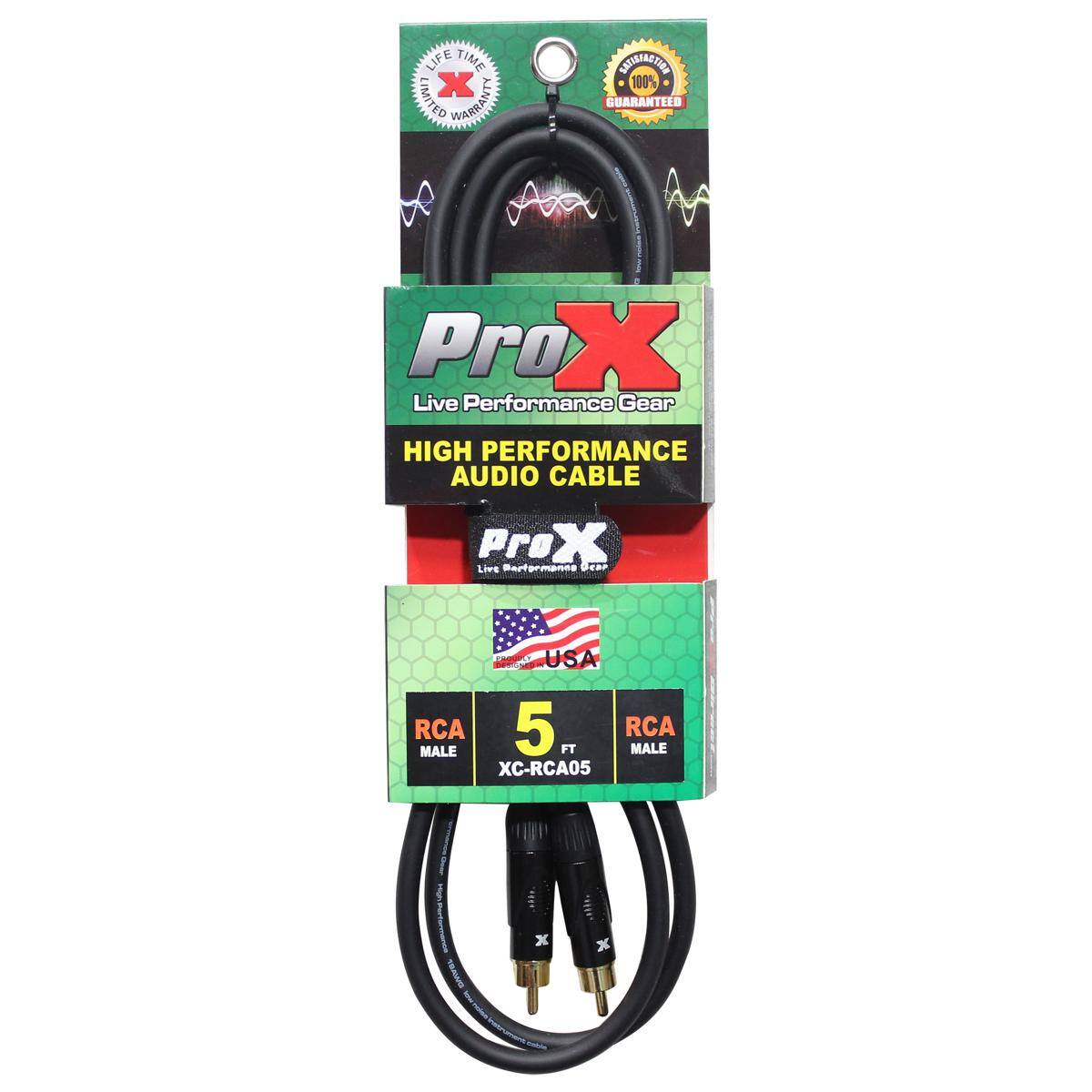 LIFE TIME LIMITED WARRANTY  
CONNECTION 100% GUARANTEED  
ProX Live Performance Gear HIGH PERFORMANCE AUDIO CABLE  
ProX Live Performance 1434  
USA RCA 5 RCA MALE FT MALE XC-RCA05