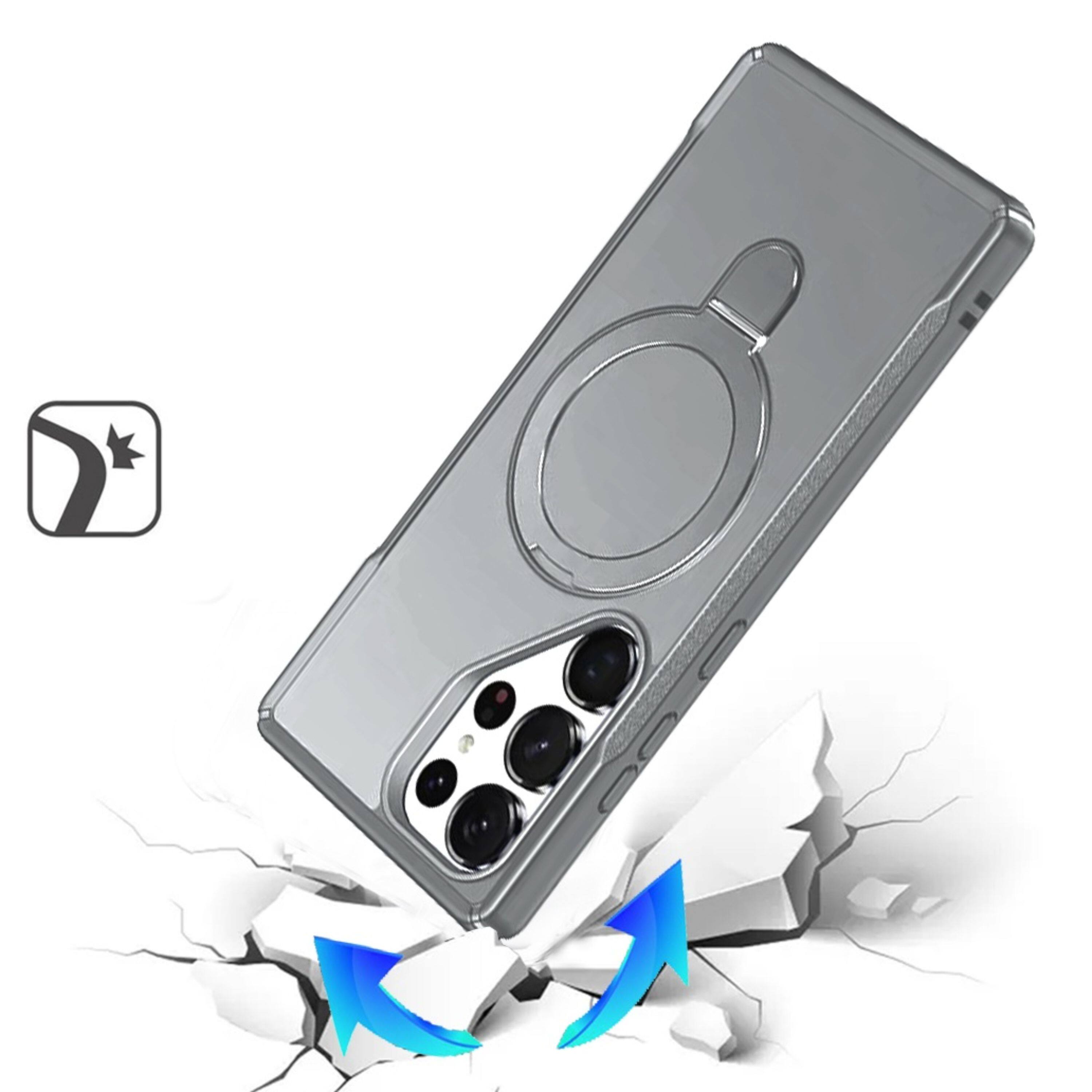 Left. Kitcheniva - Shockproof Magnetic Circle Stand Matte Phone Case With Tempered Glass For Samsung Galaxy S26 Ultra Gray - Gray.