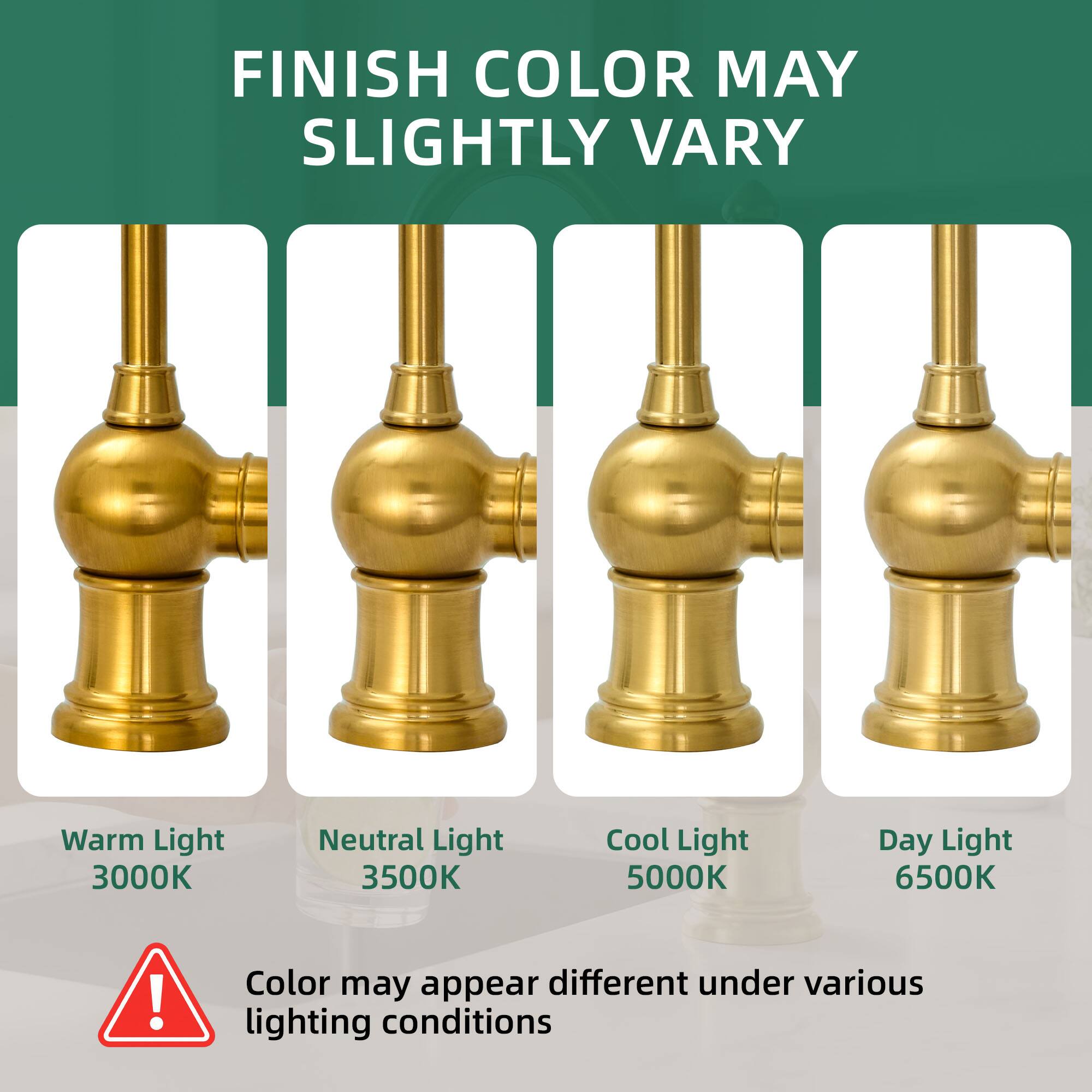 FINISH COLOR MAY SLIGHTLY VARY

Warm Light 3000K  
Neutral Light 3500K  
Cool Light 5000K  
Day Light 6500K  

Color may appear different under various lighting conditions