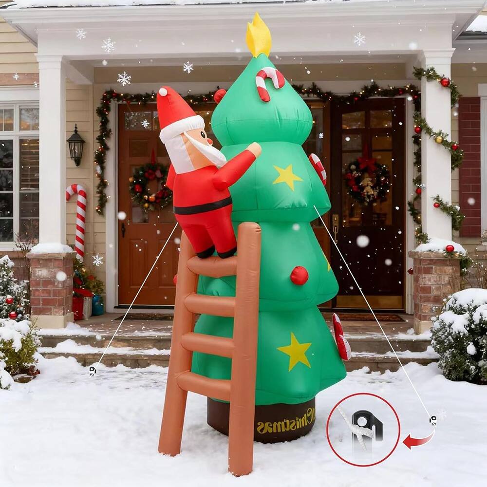 Alt View 1. MOSZAR LLC - 9 ft Inflatable Santa Climbing Ladder with LEDs – Yard & Garden Christmas Decor - Green.