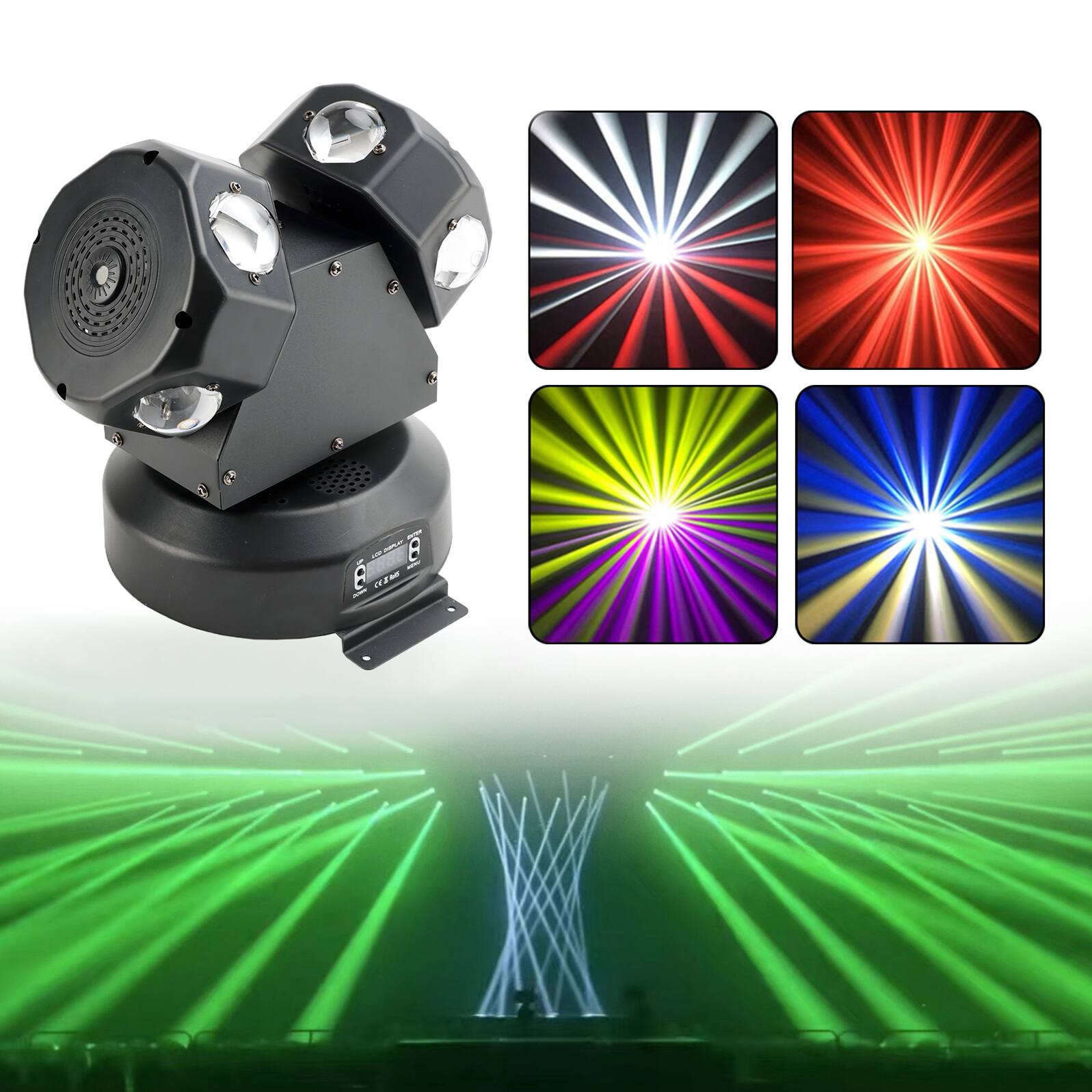 Alt View 2. Topteng - 120W Moving Head Light – 8x CREE RGBW LEDs, Red/Green Laser, DMX512, 13CH, Rotating Beam, Fit for Stage, DJ & Club - Black.