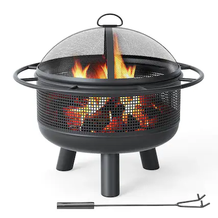 Front. Costway - Costway 24" Heavy-Duty Wood Burning Fire Pit with Spark Screen, Poker, Log Grate for Patio - Black.