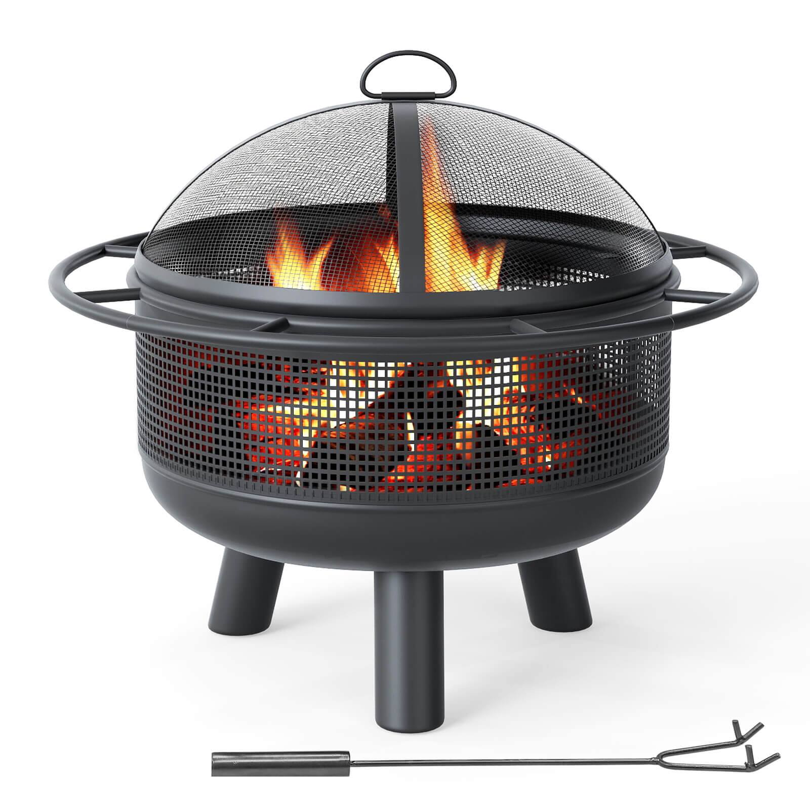 Front. Costway - Costway 24" Heavy-Duty Wood Burning Fire Pit with Spark Screen, Poker, Log Grate for Patio - Black.