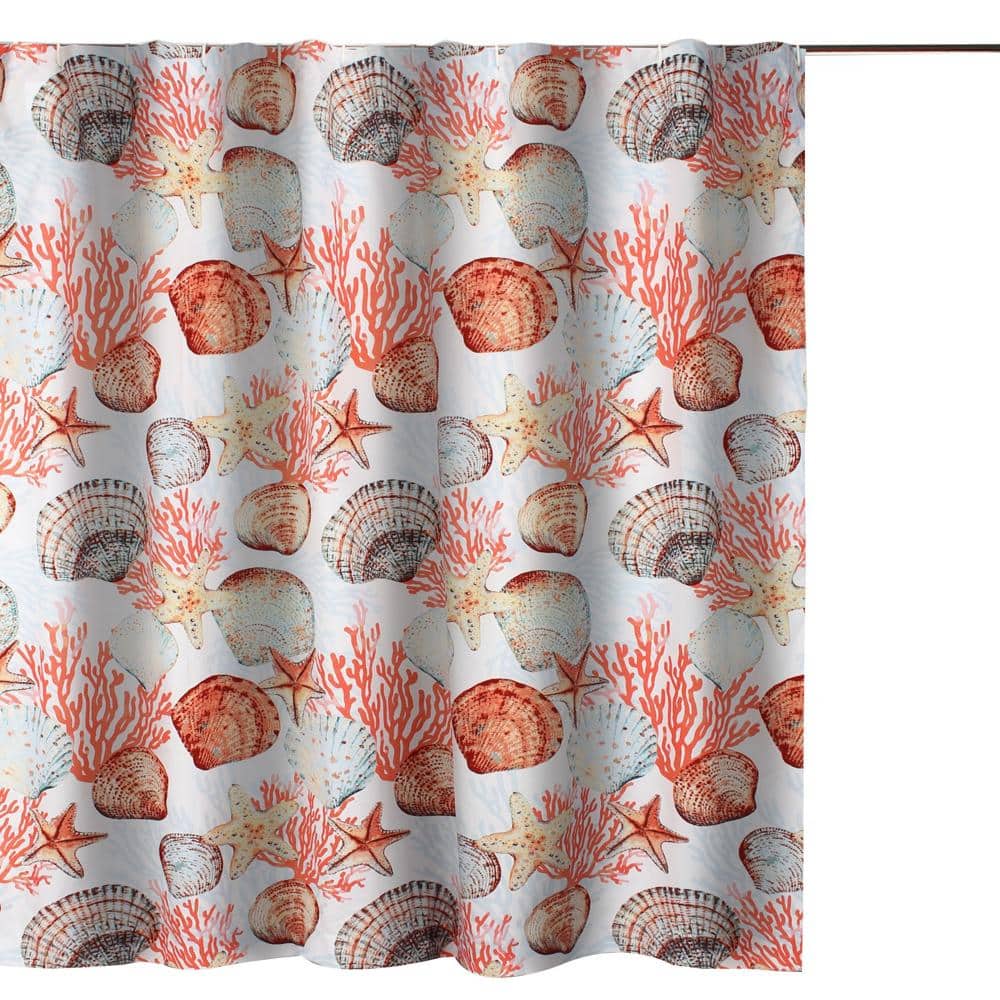 Greenland Home Fashions - Beach Days Bath Shower Curtain - 72x72 - Coral