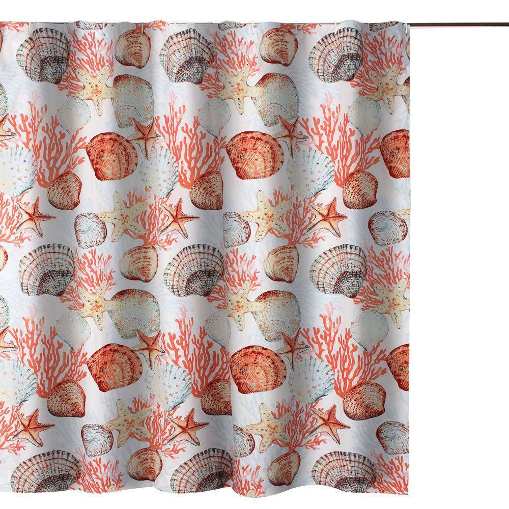 Front. Greenland Home Fashions - Greenland Home Fashions Beach Days Bath Shower Curtain - Coral 72x72 - Coral.