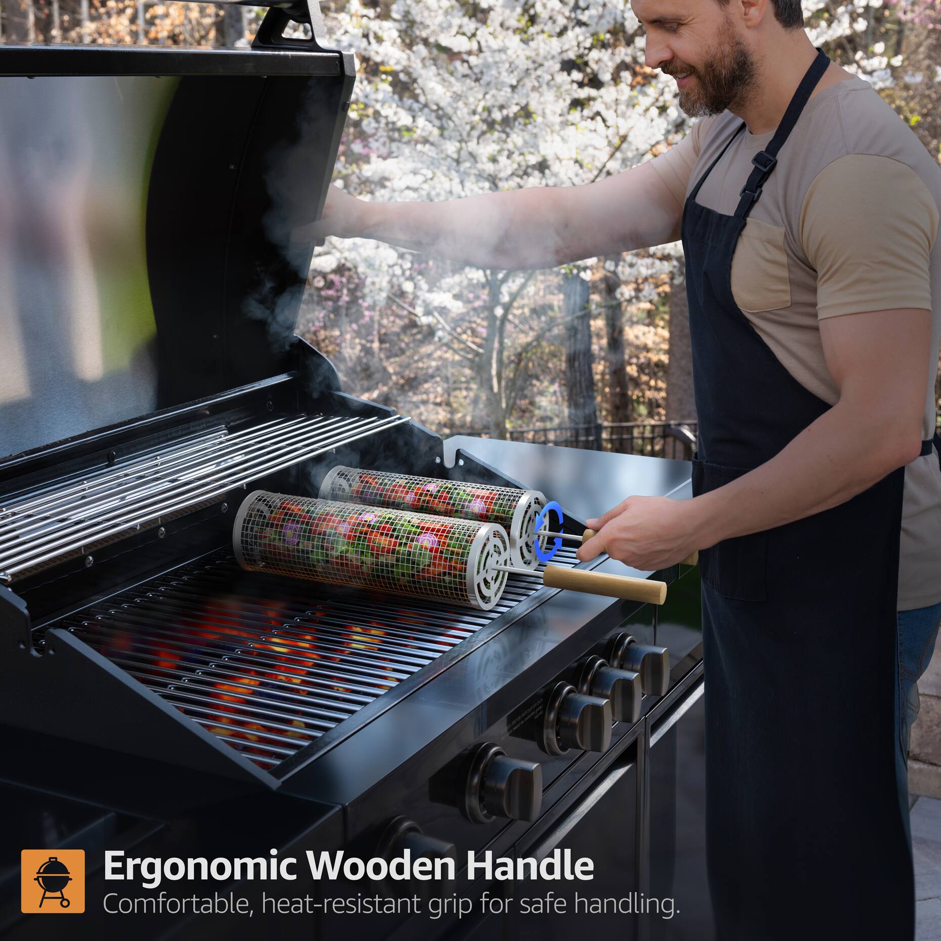 Ergonomic Wooden Handle  
Comfortable, heat-resistant grip for safe handling.