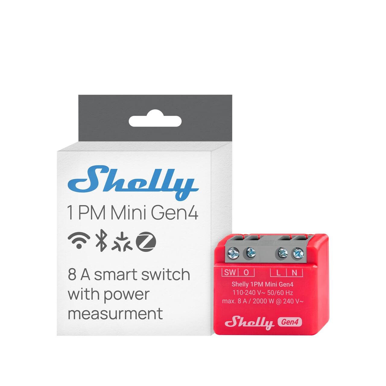 Shelly - 1PM Mini Gen4 8A Smart Relay with Power Measurement (Wi-Fi, Matter & Zigbee) - Red