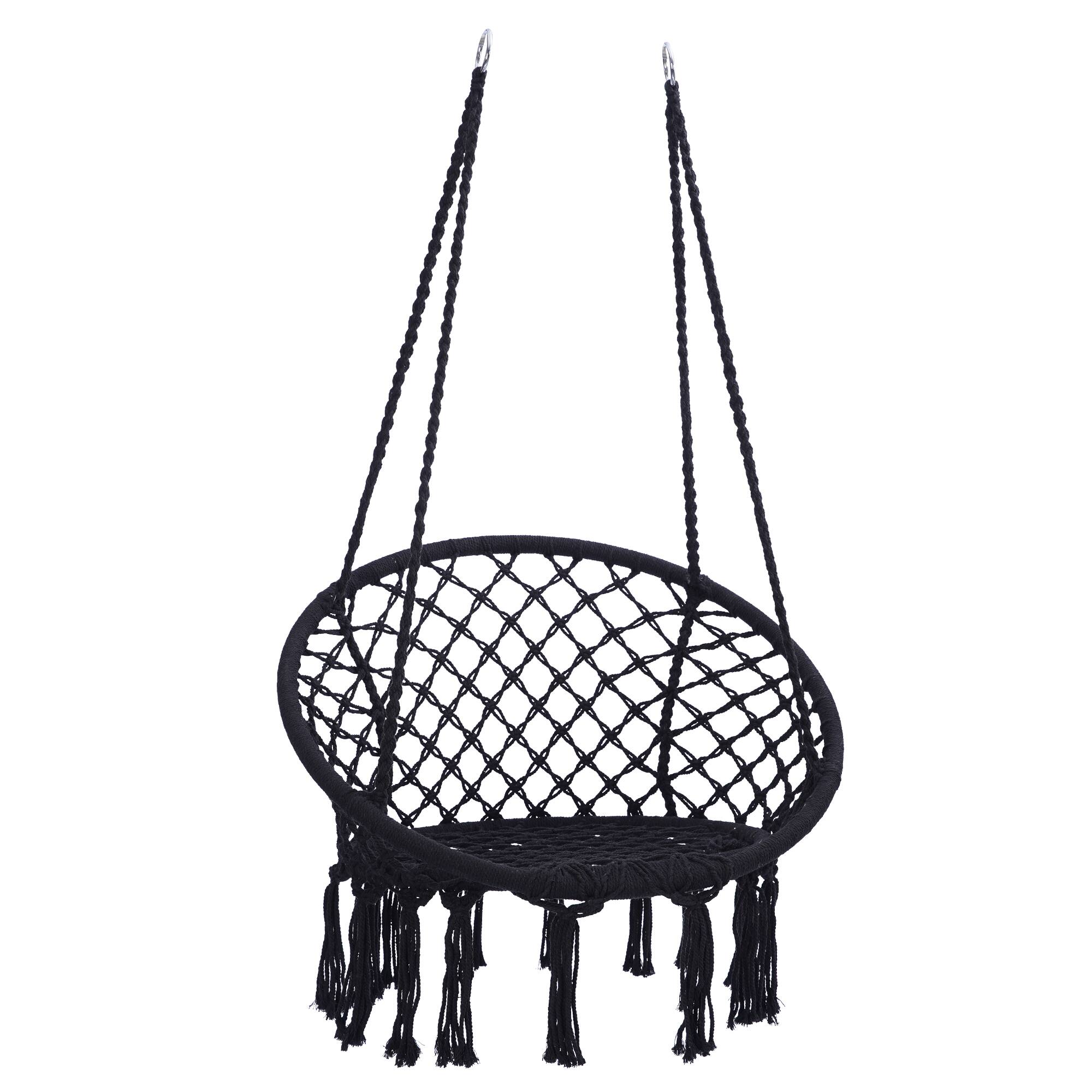 Angle. Tiramisubest - Hammock Chair Macrame Swing,Max 330 Lbs Hanging Cotton Rope Hammock Swing Chair for Indoor and Outdoor - Black.
