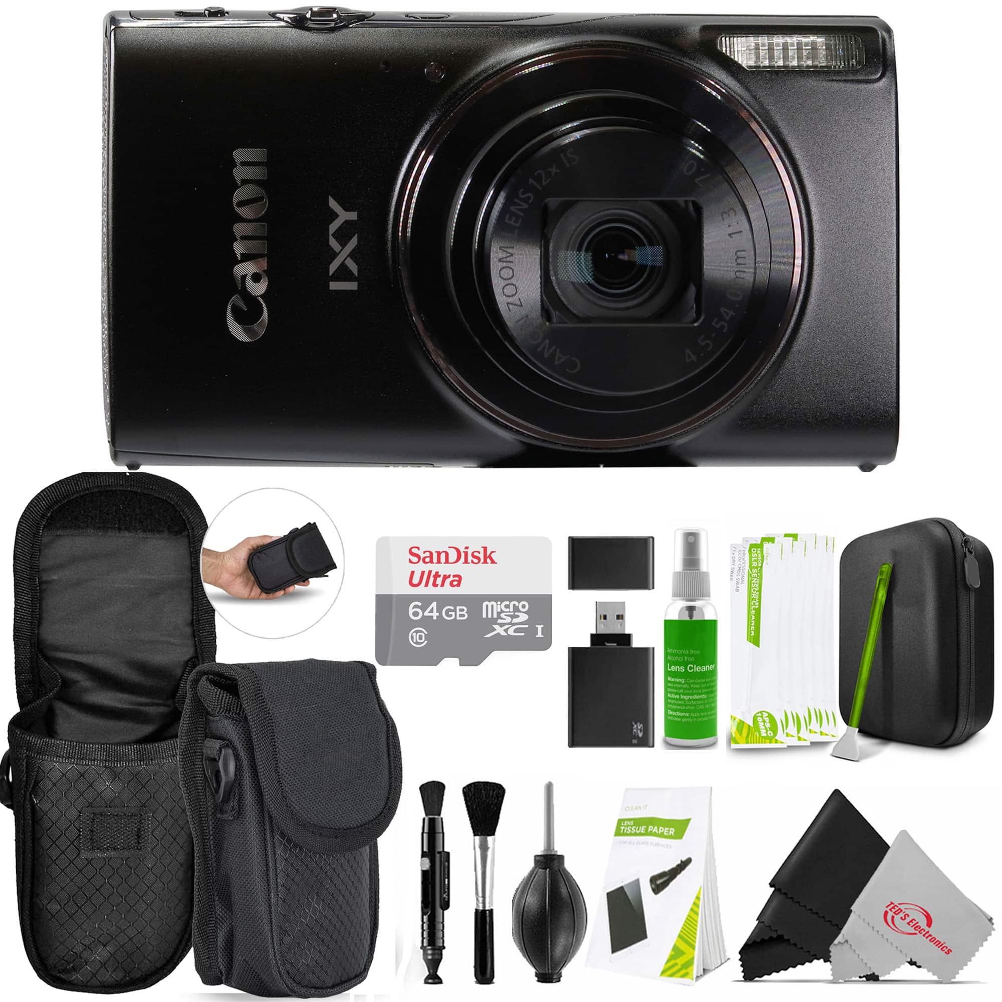 Canon - PowerShot IXY 650 HS Camera 64GB All You Need Accessory Bundle - Black
