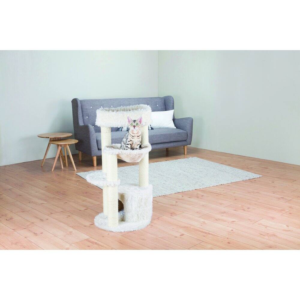 Angle. TRIXIE - Baza Junior Jute & Plush 3-Level 39" Cat Tower, Scratching Posts and Condo - Cream.