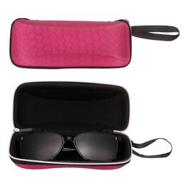 Unique Bargains - 2pcs Sunglasses Soft Case Hexagonal Hard Shell Zipper Holder with Lanyard for Travel - Rose Red