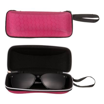 Front. Unique Bargains - 2pcs Sunglasses Soft Case Hexagonal Hard Shell Zipper Holder with Lanyard for Travel - Rose Red.