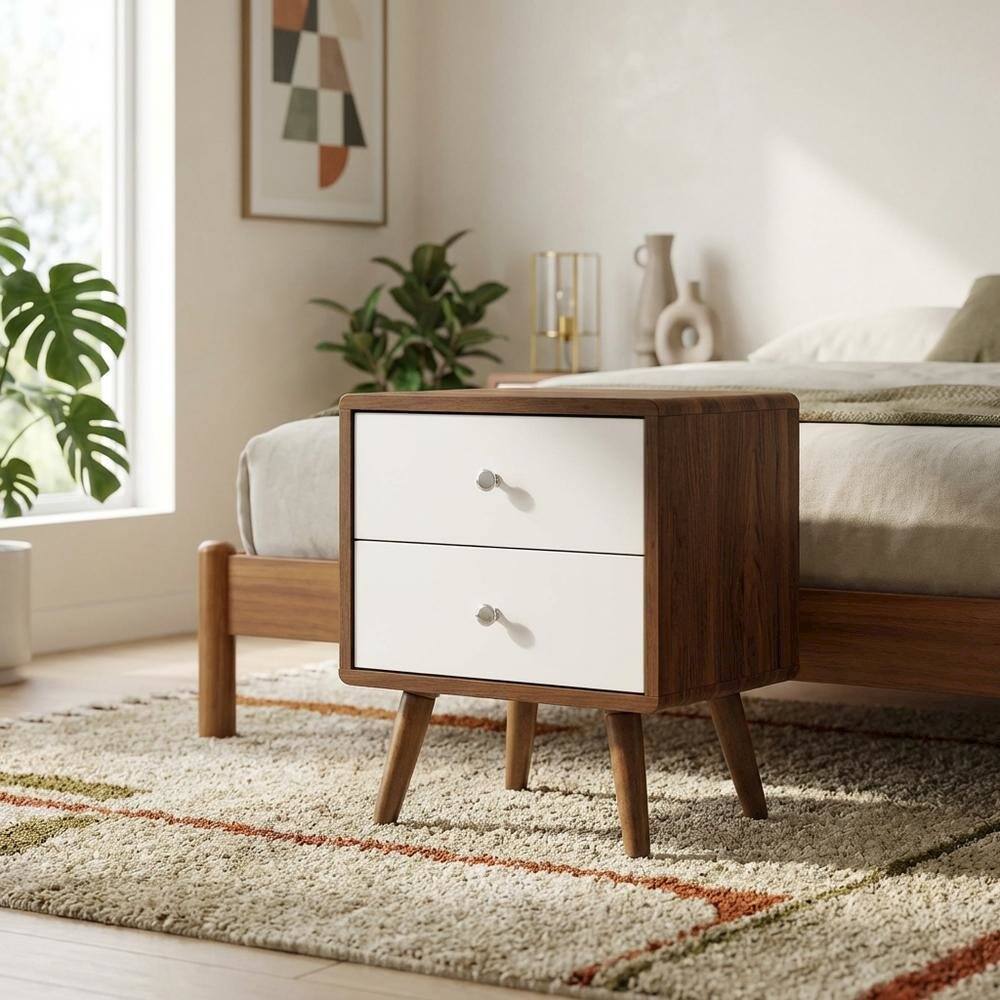 Left. FurniFact - Nightstand with 2 Drawers and Compact Design - Brown.