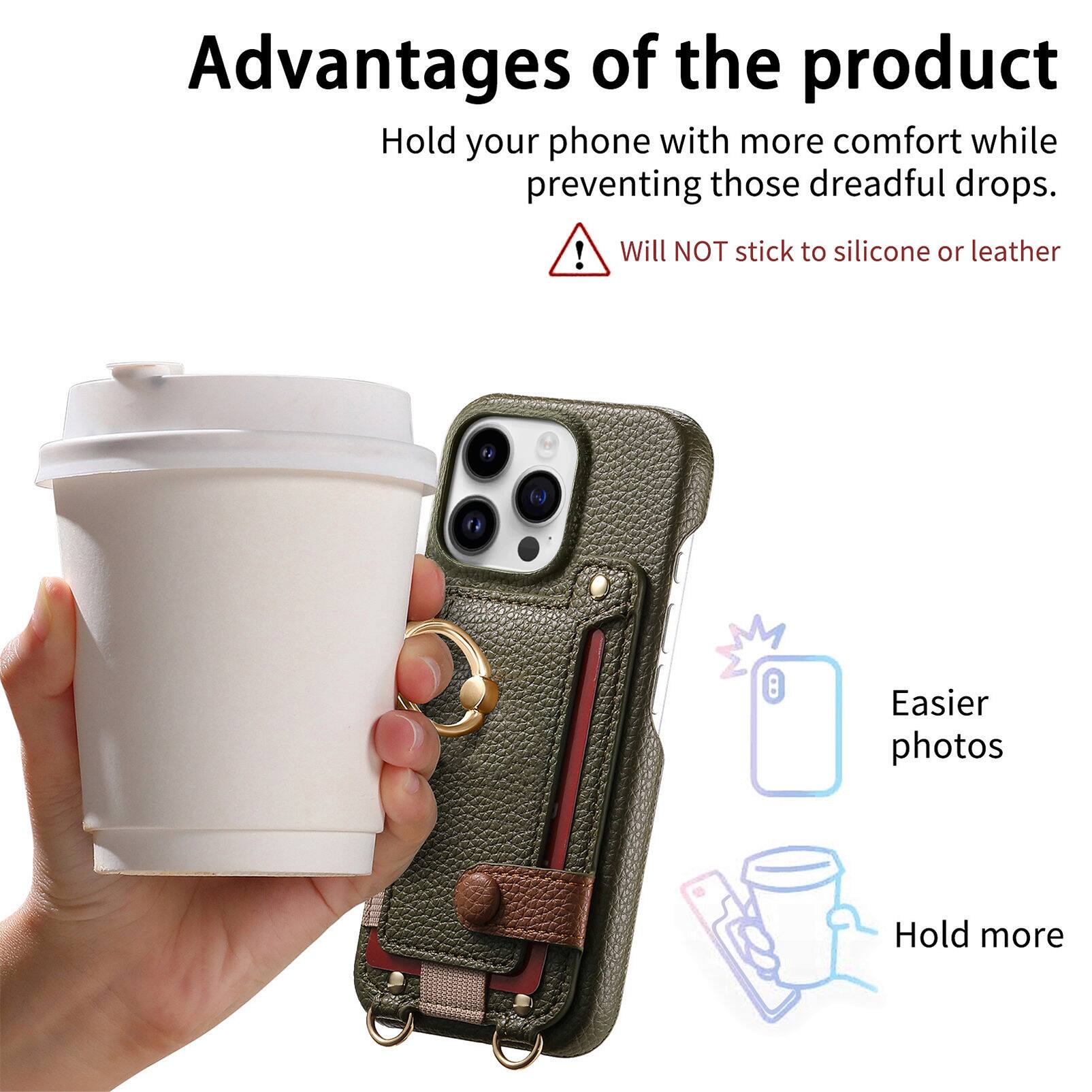 Advantages of the product

- Hold your phone with more comfort while preventing those dreadful drops.
- Will NOT stick to silicone or leather
- Easier photos
- Hold more