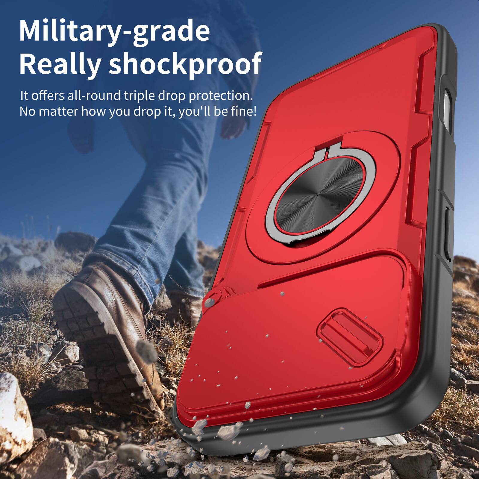 Military-grade Really shockproof.  
It offers all-round triple drop protection.  
No matter how you drop it, you'll be fine!