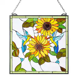VEVOR - Stained Glass Window Panel, 20 x 20 in, Tiffany Style Hanging Transom Window Panel with Chain - Multicolor