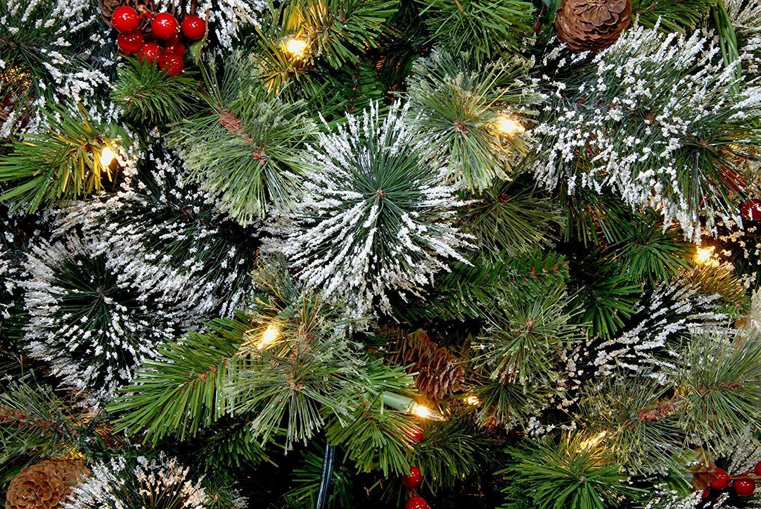 Alt View 4. Skar Audio - Artificial Christmas | Includes Lights And Stand Flocked With Cones Berries Snowflakes Wintry Pine Slim - 7ft 6in Medium Christmas Tree.