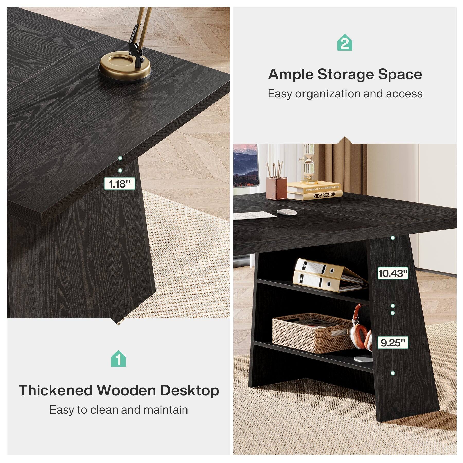 1. Thickened Wooden Desktop
   - Easy to clean and maintain

2. Ample Storage Space
   - Easy organization and access