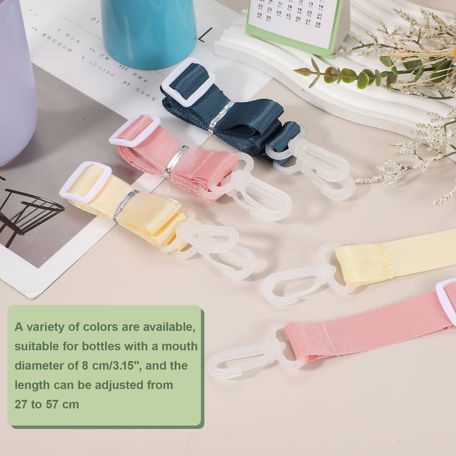A variety of colors are available, suitable for bottles with a mouth diameter of 8 cm/3.15", and the length can be adjusted from 27 to 57 cm