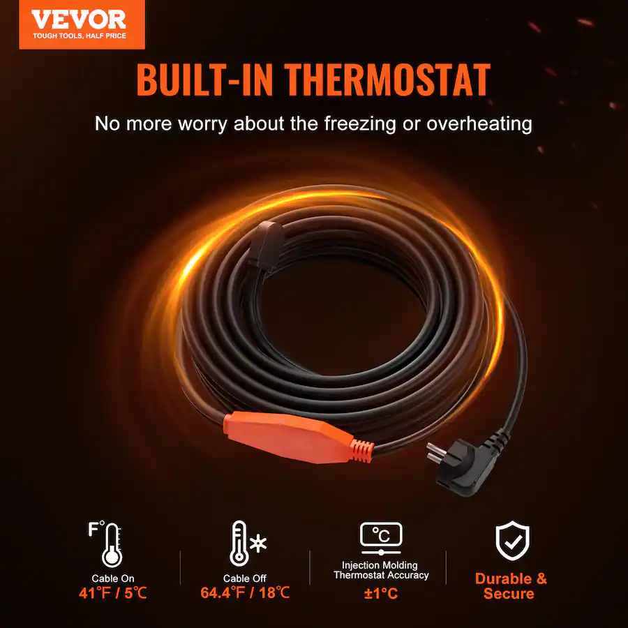 VEVOR Pipe Heating Cable, 80FT 7W/FT Heat Tape for Pipes with Built in ...