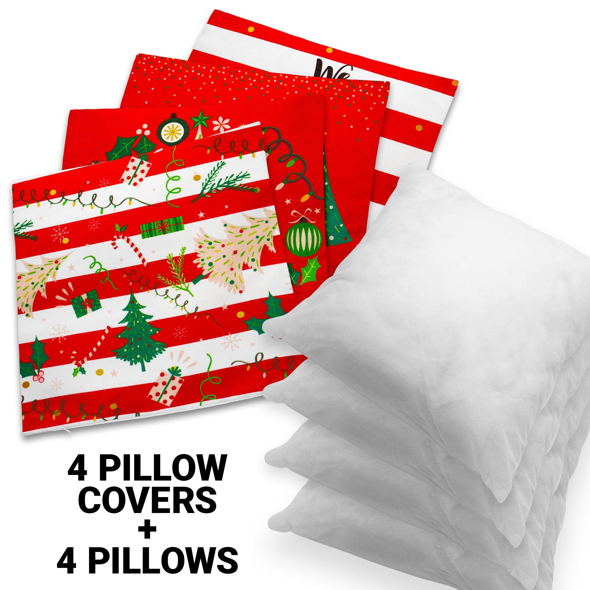 4 Pillow Covers + 4 Pillows