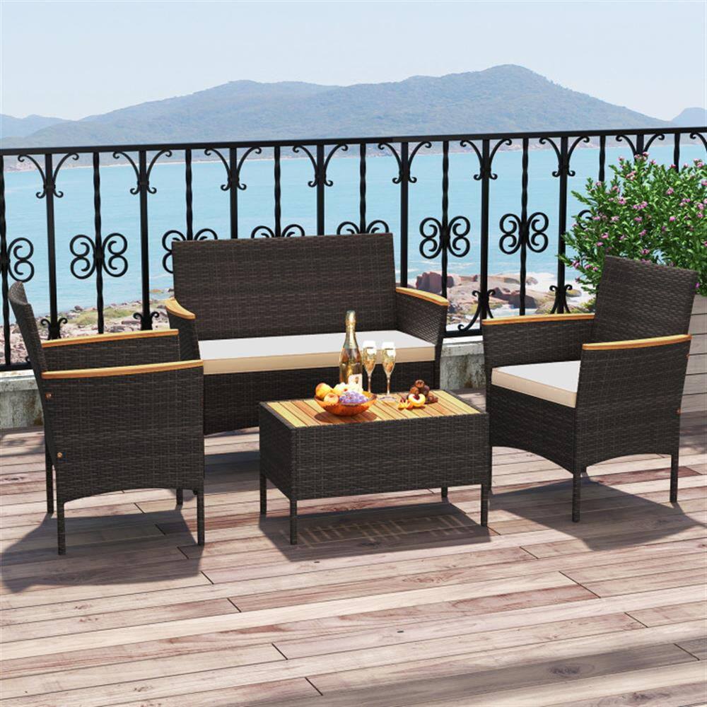 Alt View 1. Kadyn - Patio Furniture Sets,Outdoor & Patio Furniture Sets,4 Piece Patio Wicker Sofa Set 2 Rattan Chairs and Loveseat - Brown.
