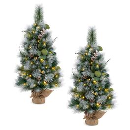 Costway - 2 PCS 3 FT Artificial Christmas Tree with 98 Branch Tips Pine Needles Leaves - Green & White