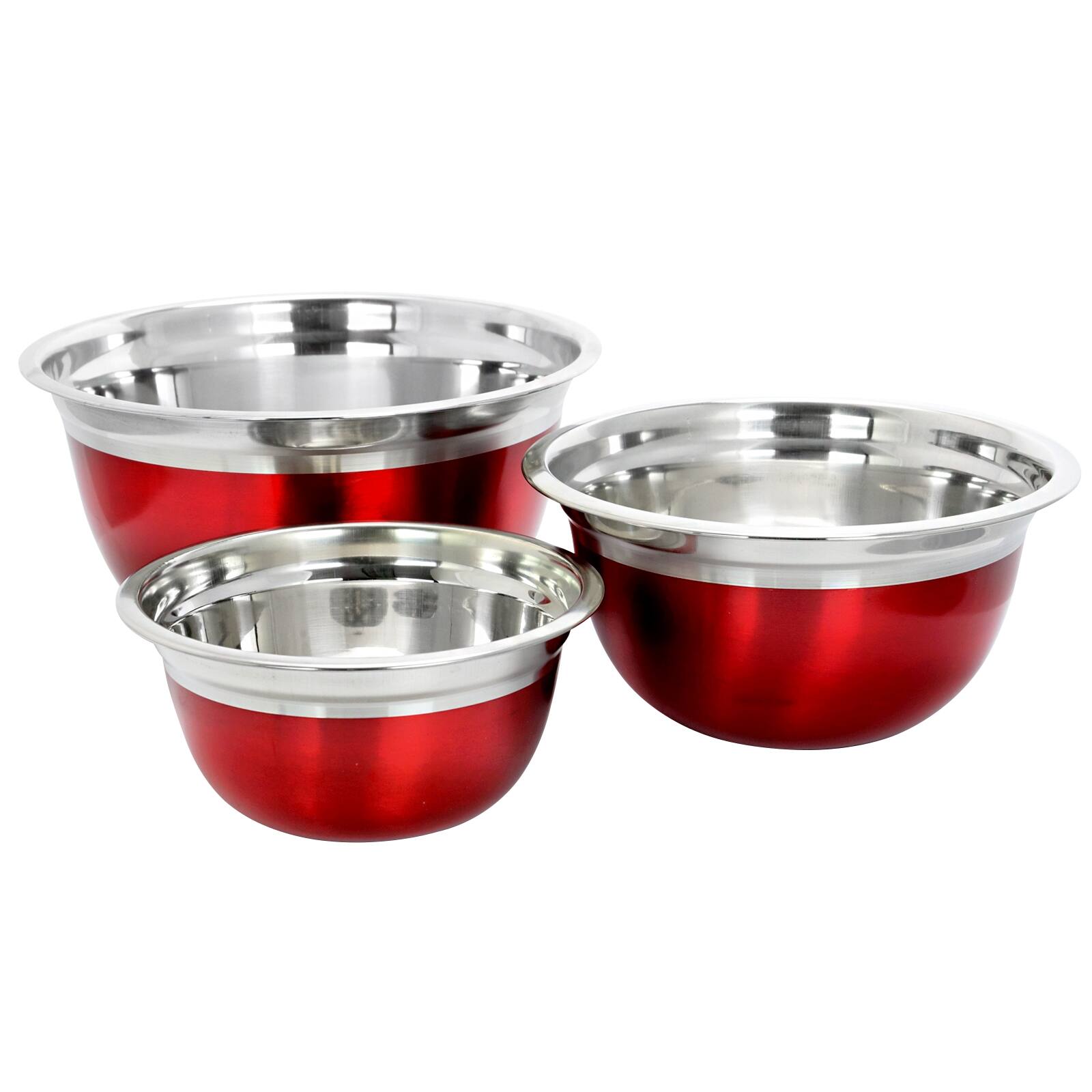 Alt View 8. Oster - Oster Rosamond 3 Piece Stainless Steel Round Mixing Bowls in Red - Red.