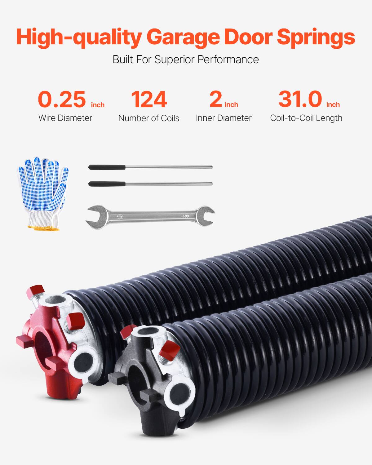High-quality Garage Door Springs Built For Superior Performance

- 0.25 inch Wire Diameter
- 124 Number of Coils
- 2 inch Inner Diameter
- 31.0 inch Coil-to-Coil Length