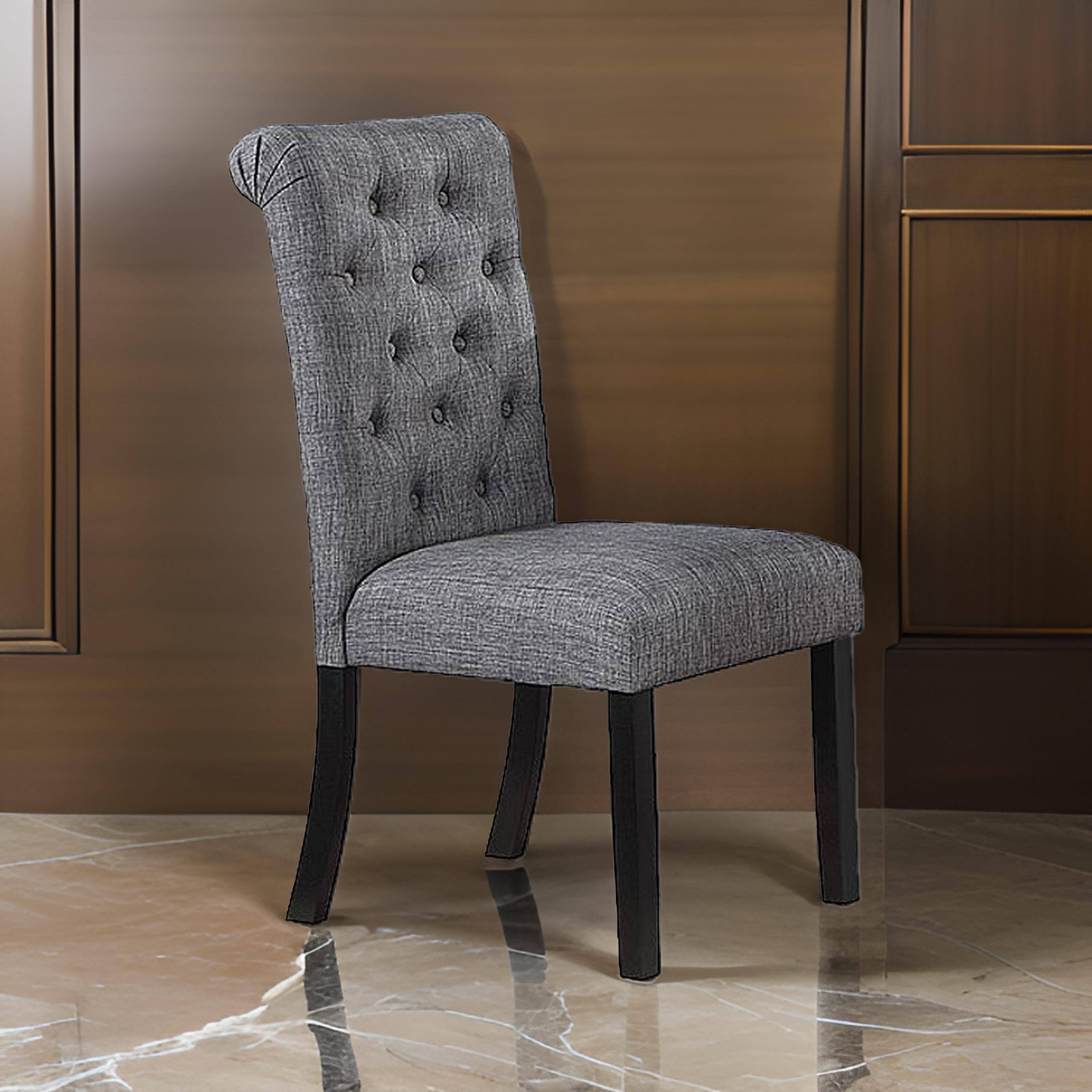 Alt View 5. Manhattan Lane - Jie 25 Inch Dining Chairs, Set of 2, Tufted Gray Upholstery, Rolled Top, Black Wood - Black, Gray.