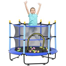Qaba - 4.6' Trampoline, 55 Inch Trampoline, Safety Enclosure, Ball Pit, Indoor Outdoor Use - Blue