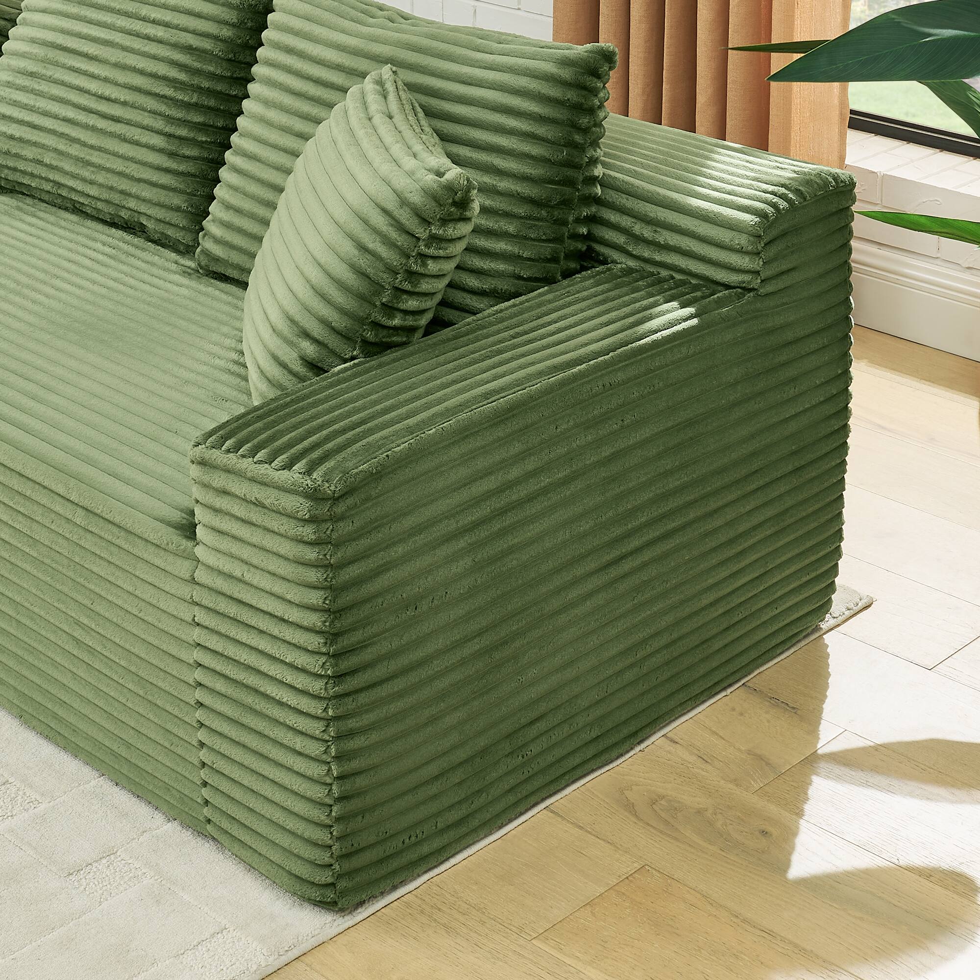 Alt View 2. Anysun - 115" U-Shape Boneless Corduroy Sectional with Chaise & Ottoman-No Assembly, Deep-Seat Modular Cloud Sofa for Living Room - Green.